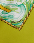 Hermes Carré 90 Viva le vent Wind Blowing Scarf Light Green Multicolor Silk Ladies Hermes