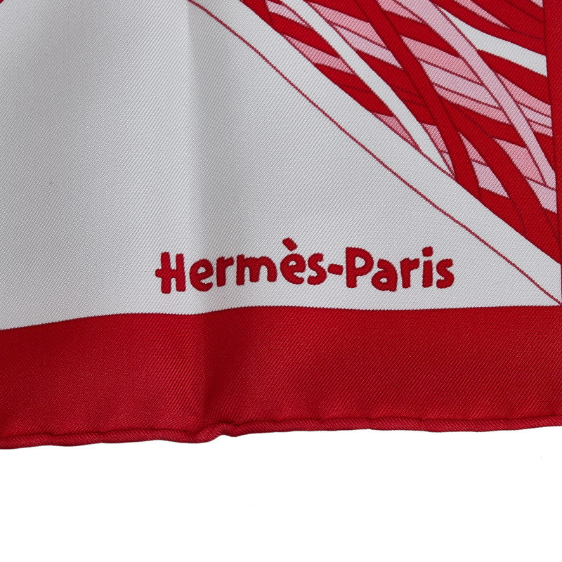 Hermes Carré 90 Travers Champs Cross the countryside Scarf Red Multicolor Silk Ladies Hermes