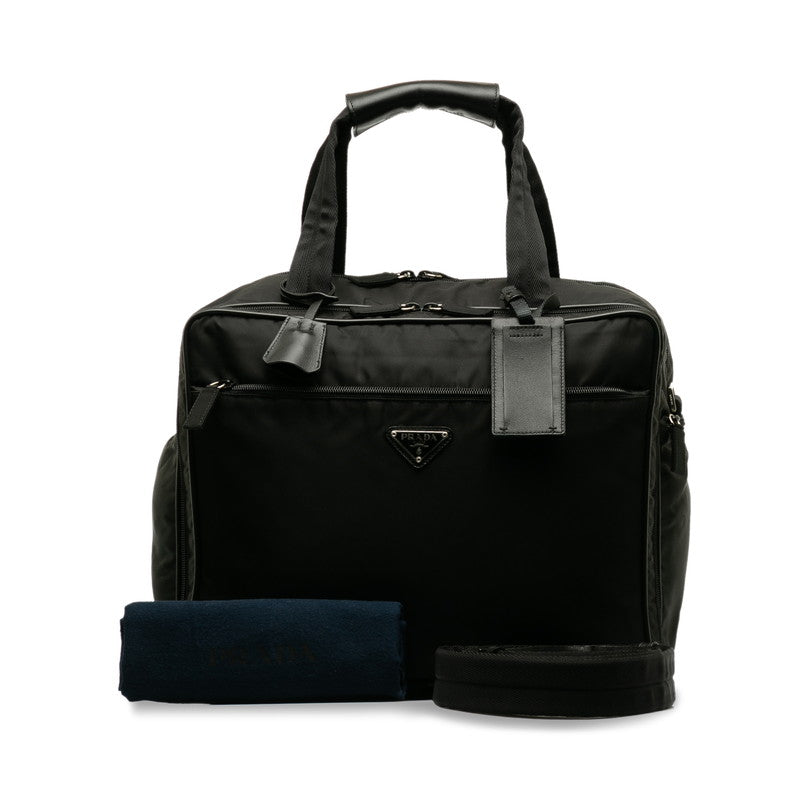 Prada Symbol Topstitch Leather Medium Bag 1Ba378 Handbag Black Gdmetal  Fittings