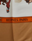 Hermes Carré 90 LA PROMENADE DE LONGCHAMP Road to the Lonchamps Scarf Brown White Multicolor Silk  Hermes