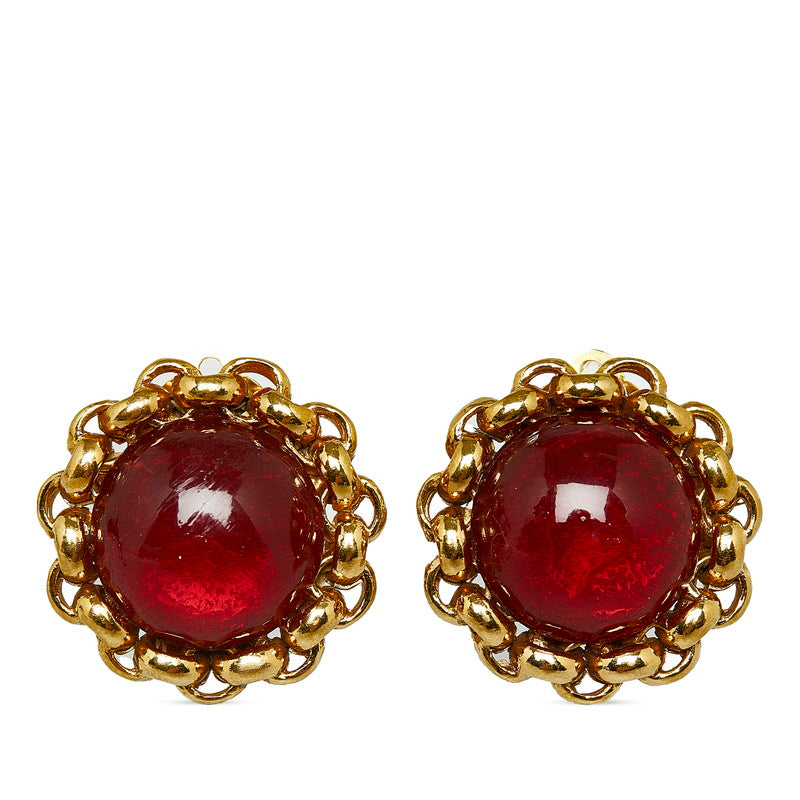 Chanel Rhinestone Cocomark Earring Gold Red Gold  Chanel