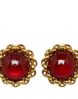 Chanel Rhinestone Cocomark Earring Gold Red Gold  Chanel