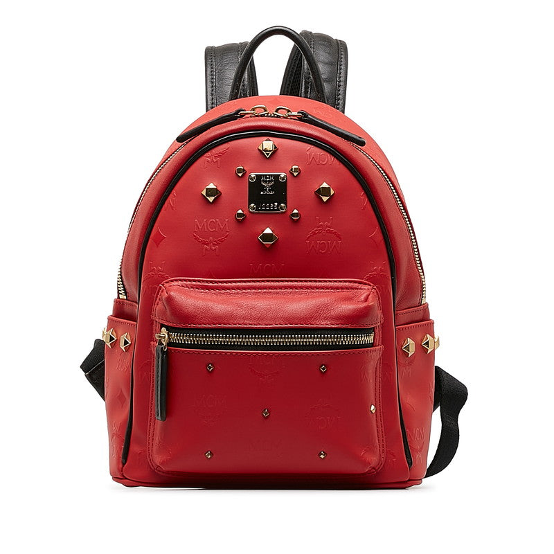 MCM Backpack Studded in Visetos Red Leather Timeless Vintage