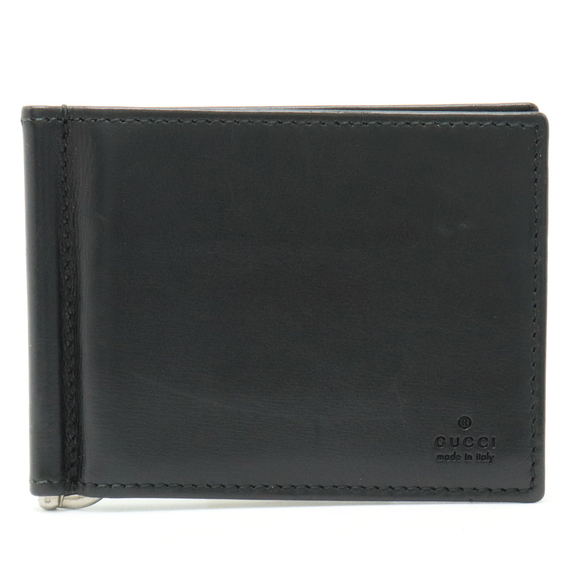 Gucci Wallet 2 Folded Wallet 2 Folded Wallet Money Clip Bill Clip Card Folded Men&#39;s Leather Black Black Silver Silver  04805