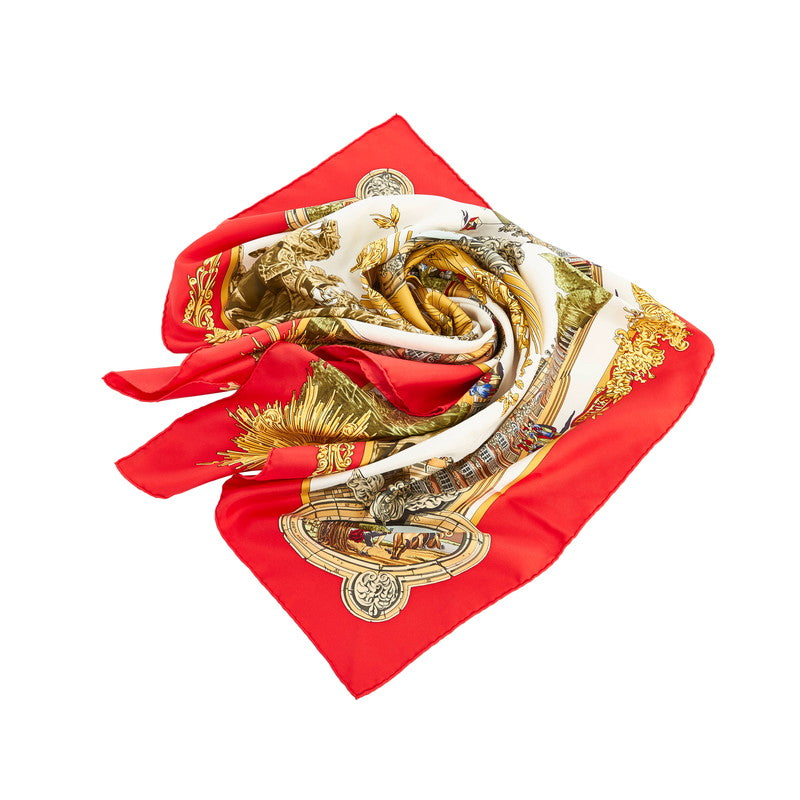 Hermes Carré 90 ANSSOUCY Sunsy Palace Scarf Red White Multicolor Silk  HERMES