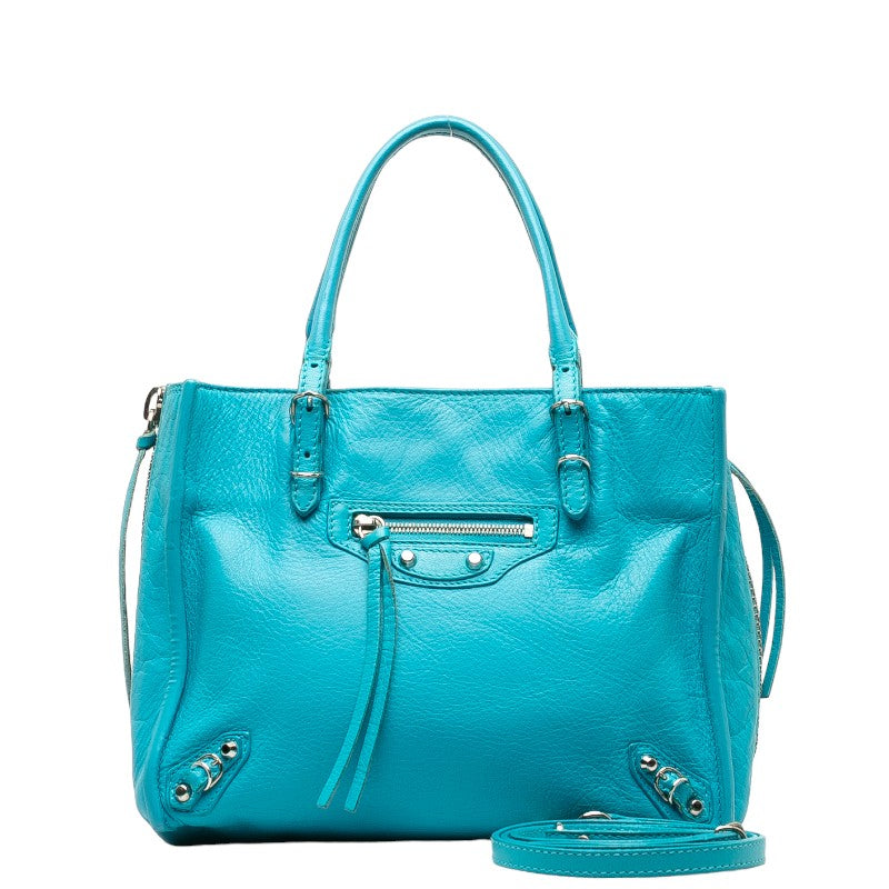 BALENCIAGA Paper Mini Handbag Shoulder Bag 2WAY 357333 Light Blue Leather