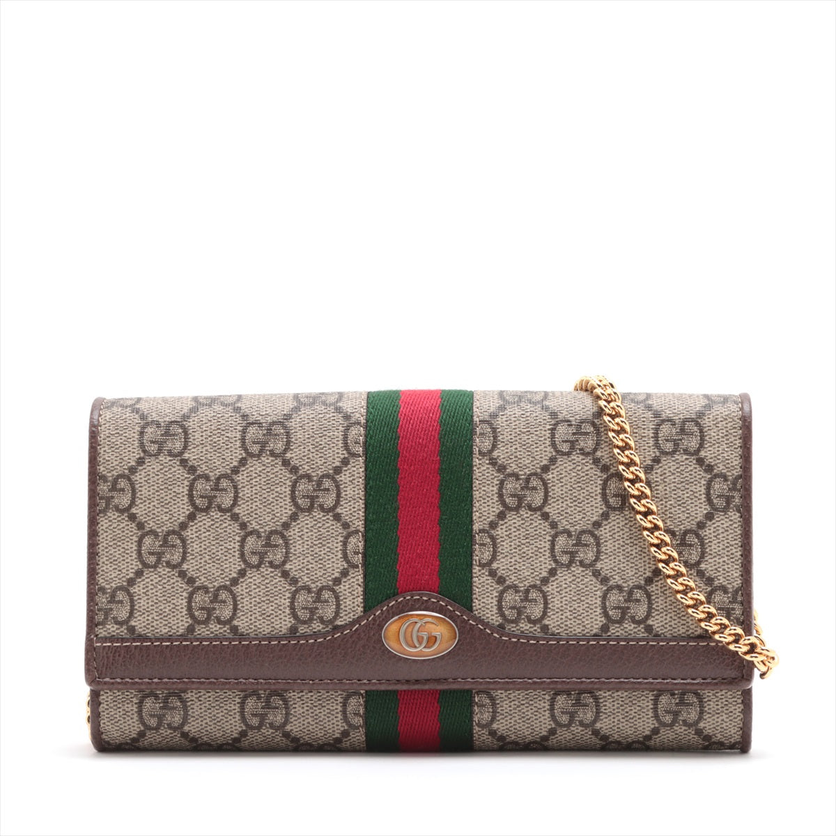 Gucci Ophidia PVC X Leather Chain Wallet Beige X Brown 546592