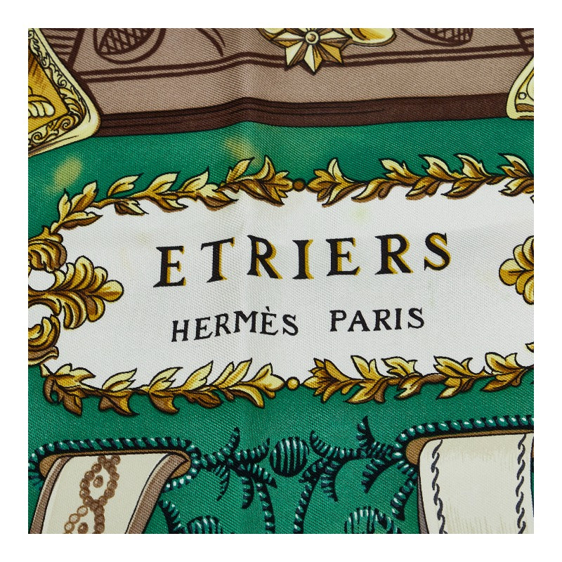 Hermes Carré 90 ETRIER Horse Clothes Scarf Green Multicolor Silk  Hermes