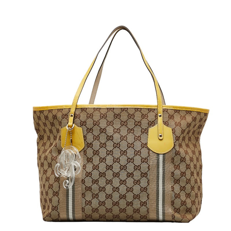 GUCCI Monogram Tote Bag Handbag 211970 Canvas/Patent Leather Beige 