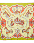 Hermes Carré 90 Paperoles Chariots and Nobles Scarf Green Multicolor Silk Ladies Hermes