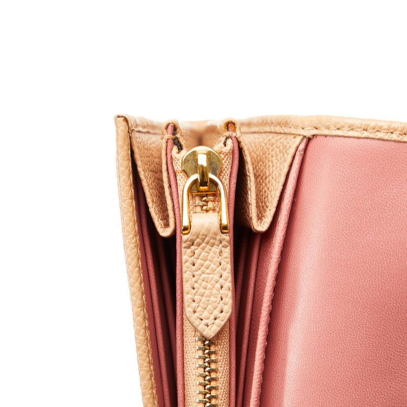 BVLGARI Long Wallet Leather Beige Pink Ladies
