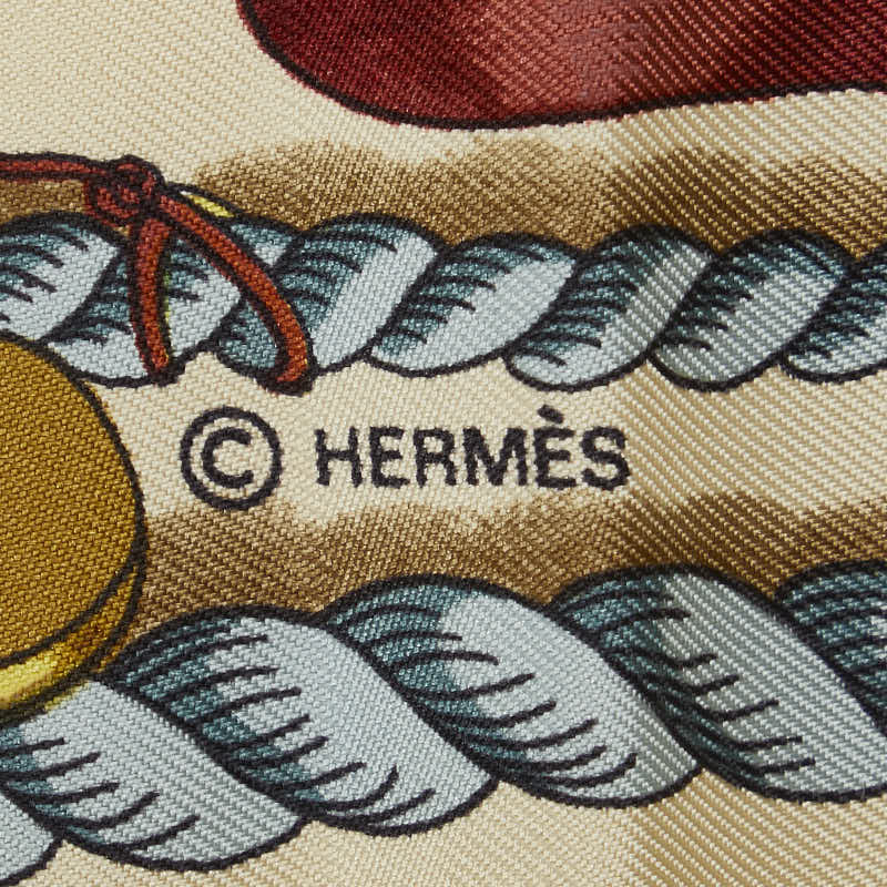 Hermes Carré 90 Bateau A Vapour De Jouffroy Dabbans 1784 team Ship Scarf Beige Multicolor Silk  Hermes