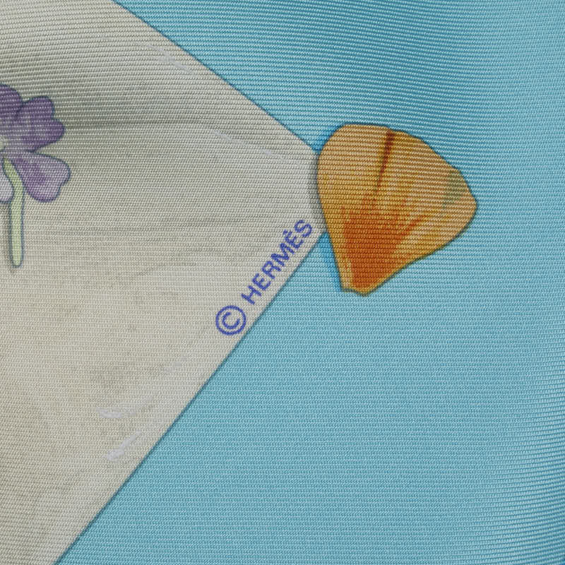 Hermes Carré 90 Des fleurs pour le dire Flower Letters Scarf Blue