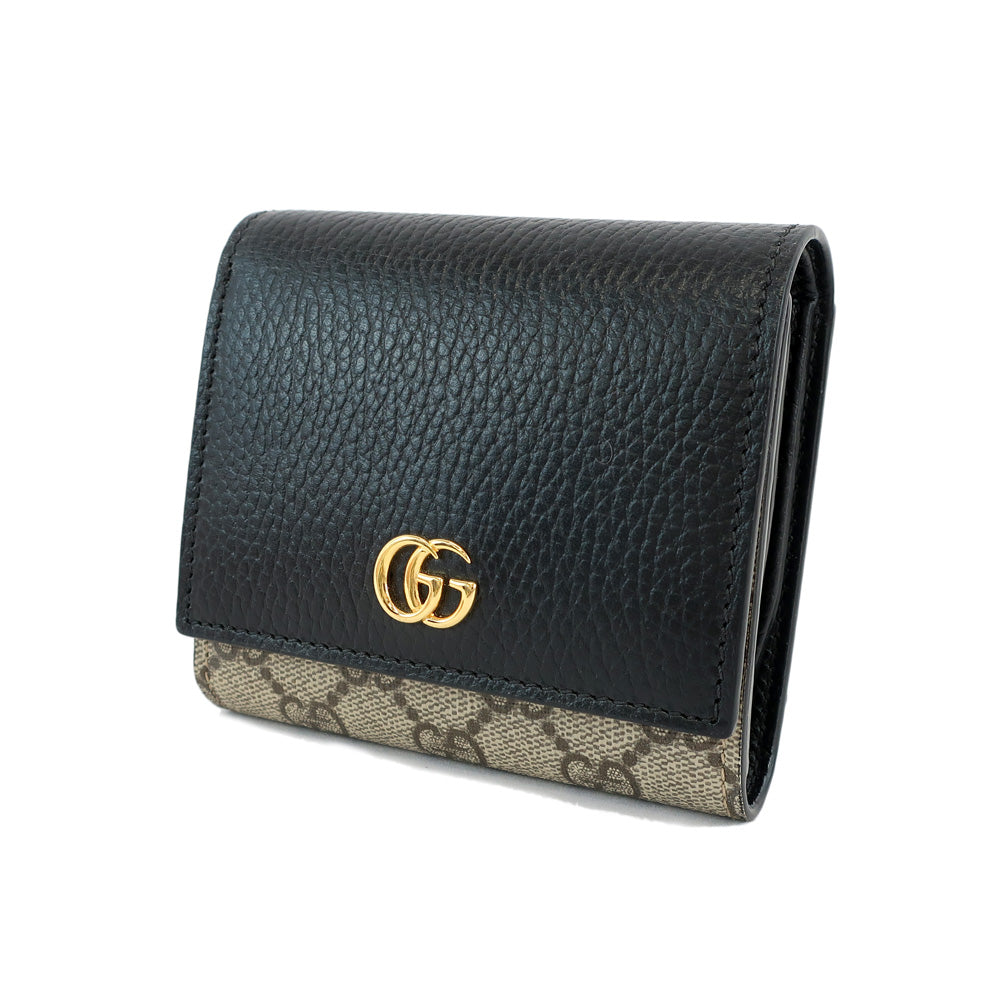 Gucci Double Fold Wallet GG Marmont Brown Gold  Snap Button Opening Leather Canvas Medium Wallet