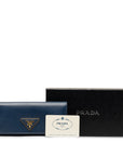 Prada Triangle Logo  Saffiano Long Wallet 1M1132 Blue Leather  Prada