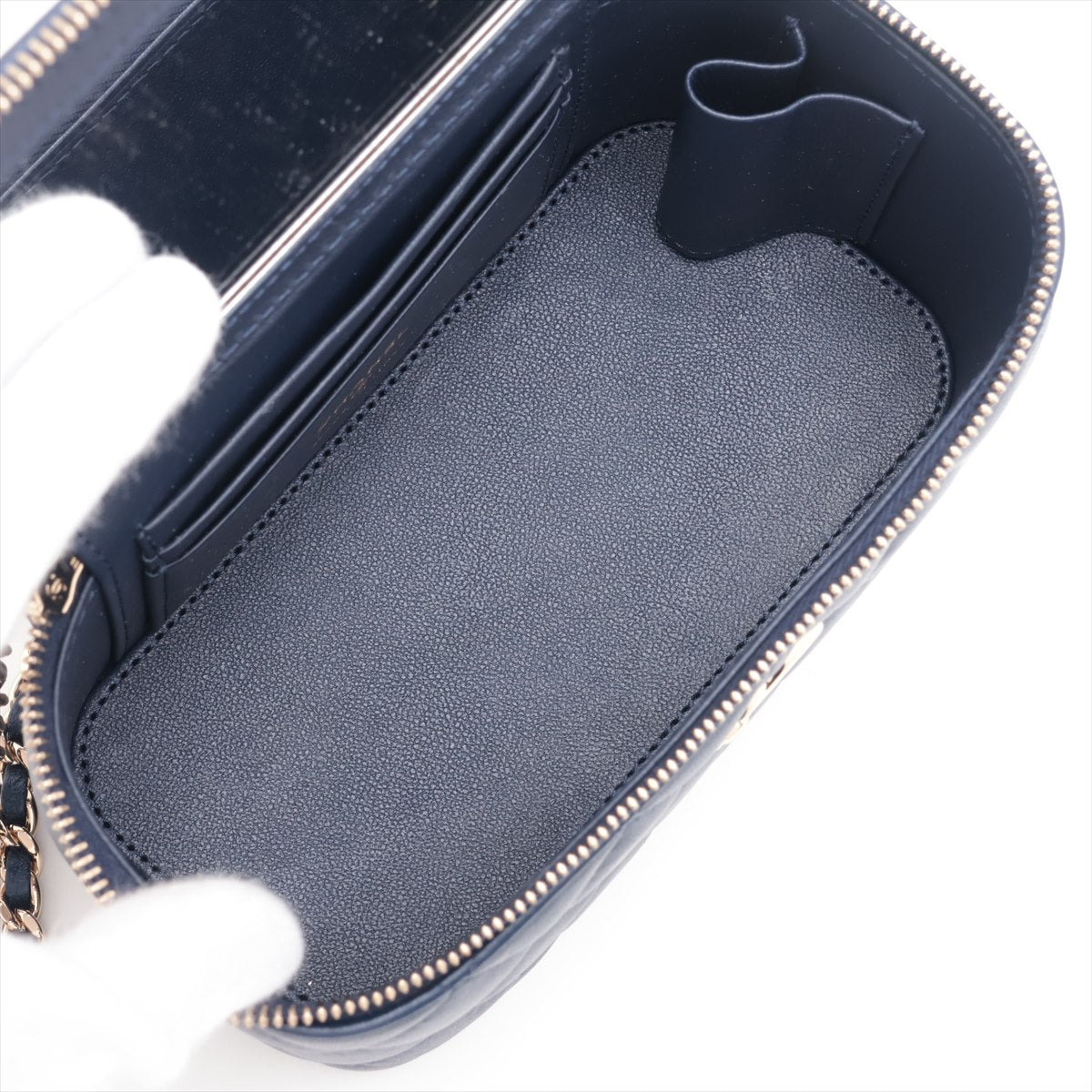 Chanel Lambskin  Chain Shoulder Bag Vanity Navy G  AP2846
