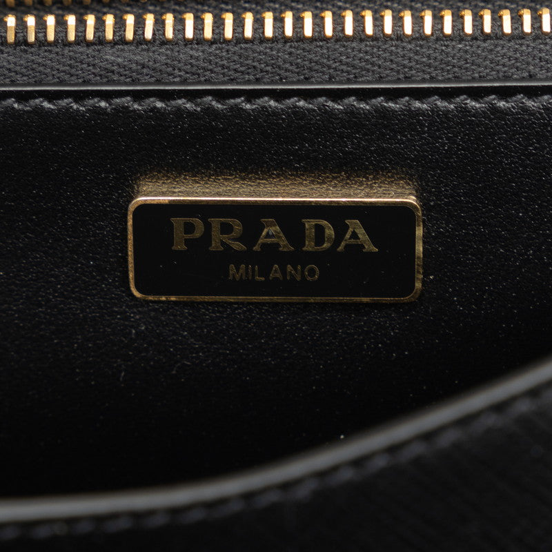 Prada Saffiano Triangle Logo Chain Shoulder Bag 1BD318 Black G Leather  PRADA
