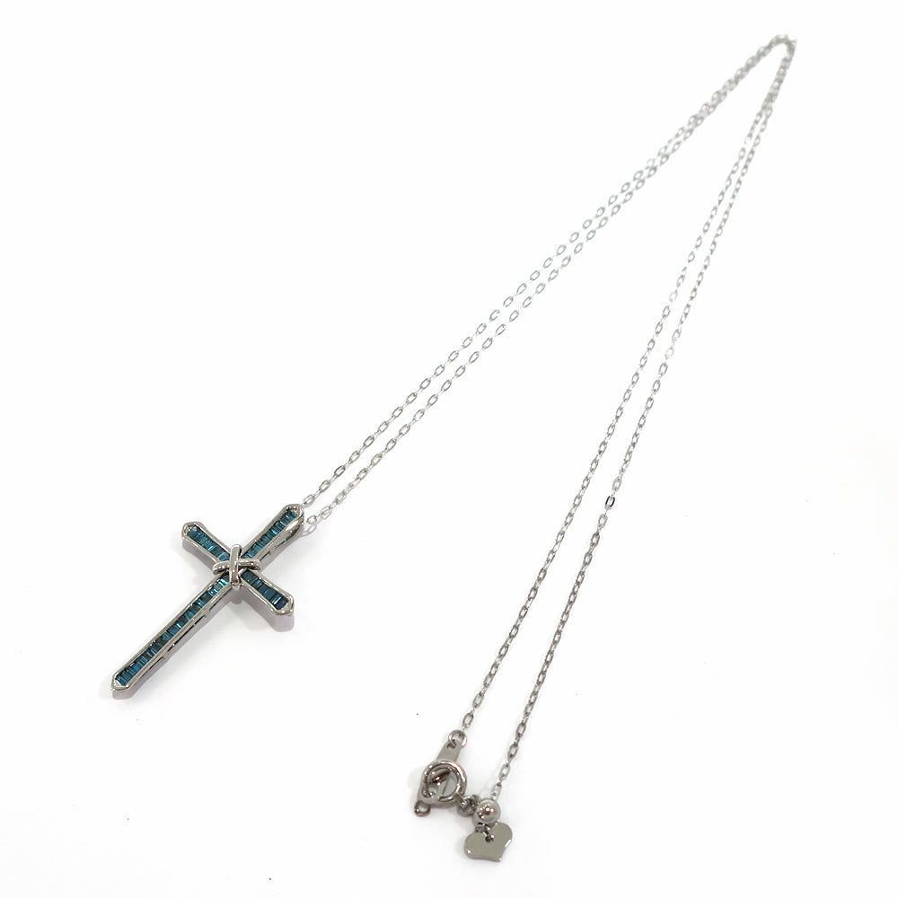 【Jewelry】 necklace K18WG blue diamond cross white g pedant jewelry high-end cross ladies 【finished】