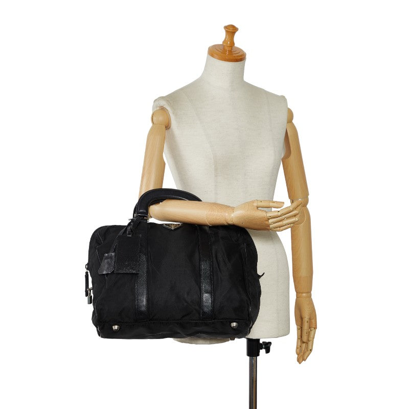 Prada Triangle Logo  Sapphire Handbag Black Nylon Leather  Prada