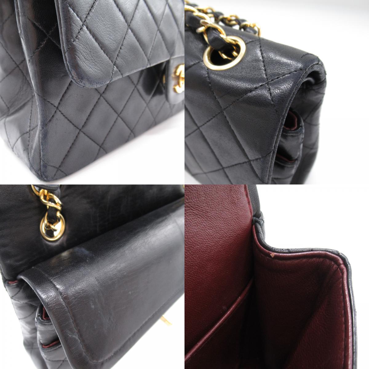 Chanel Double Flap Chain Shoulder Shoulder Bag  Black A01112