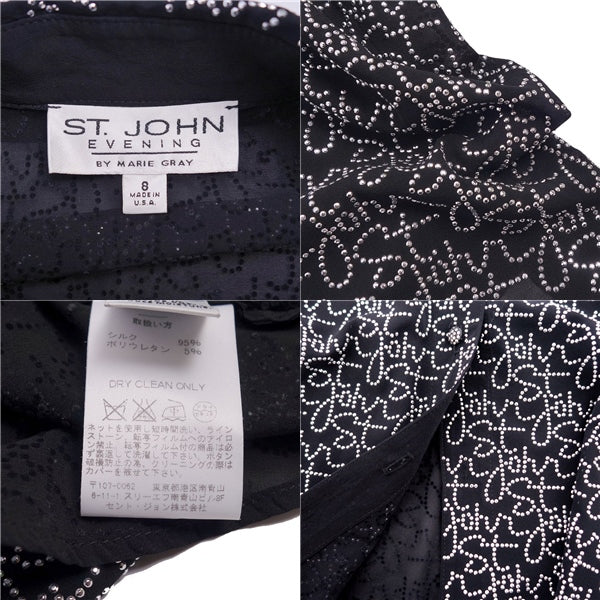 St. John St. John  Long Sleeve Line Stone Silk Tops  8 (M equivalent) Black/Silver