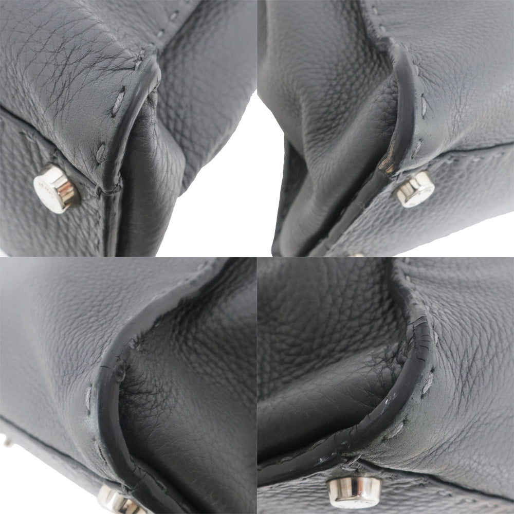 FI Fendi Peacebu Handbag Medium Shoulder Strap Dark Grey Leather 8BN226