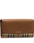 Burberry New Check  Long Wallet Brown Leather Canvas