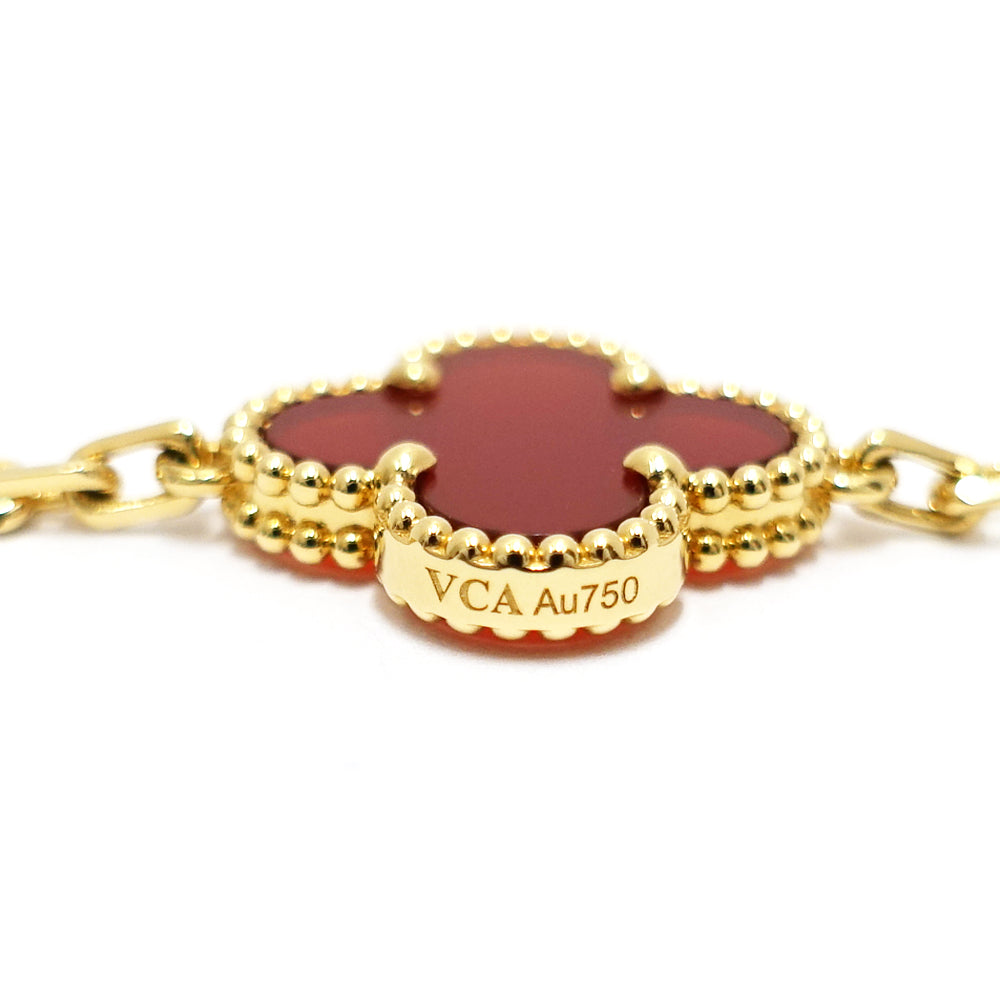 Van Cleef &amp; Arpels K18YG Vintage Alhambra Bracelet 5 Motif Carnelian 750YG Red  Jewelry