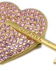 Chanel Gold Bow And Arrow Heart Brooch Pin Rhinestone 02P