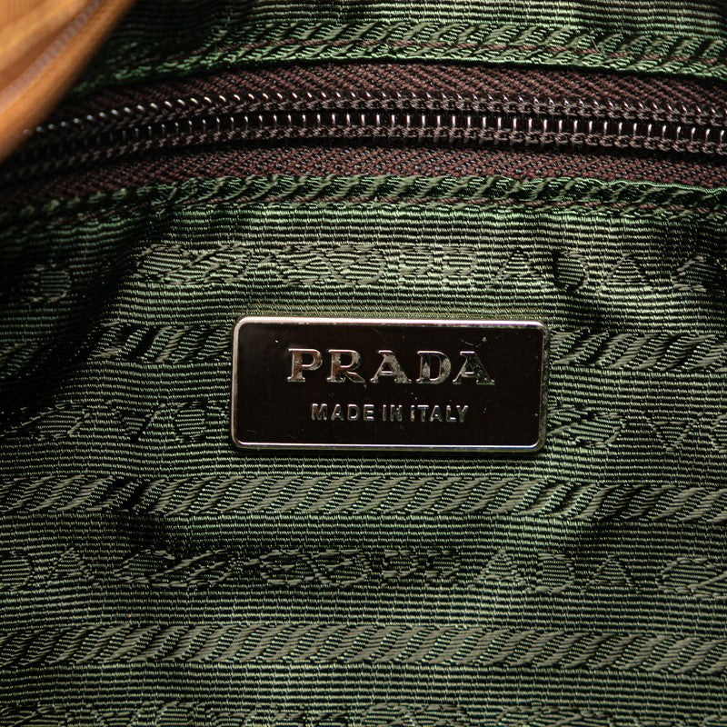 Prada Triangle Logo  Tote Bag Brown Beige Multicolor Wool Leather  Prada