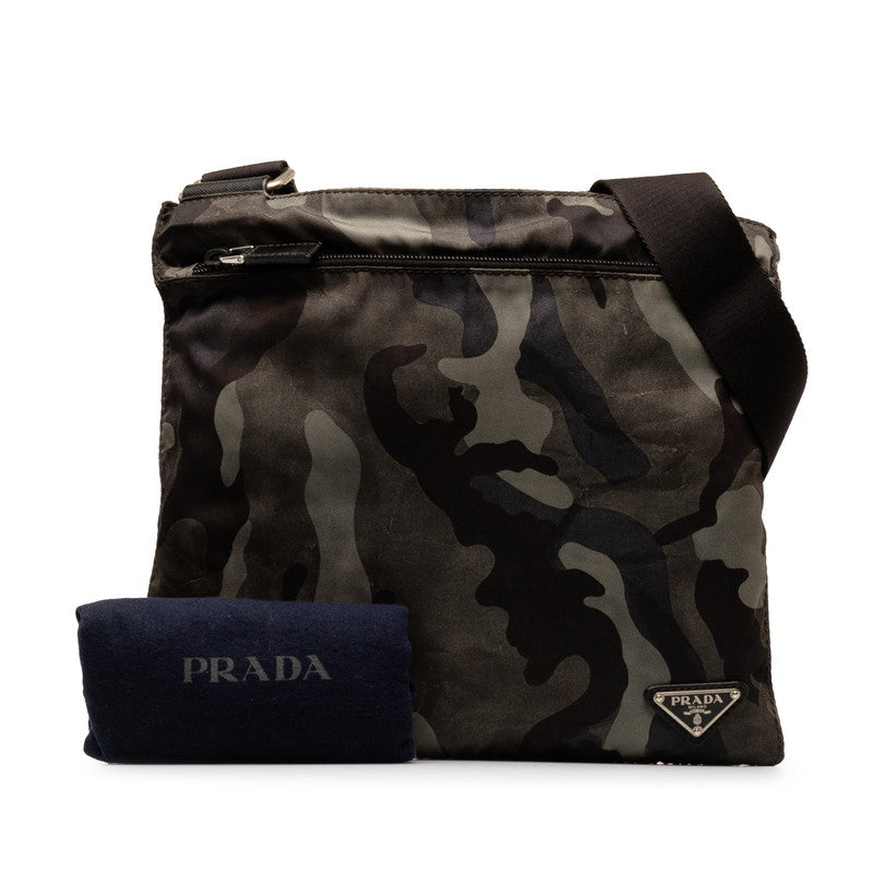 Prada Triangle Logo  Camouflage Lout Shoulder Bag Karki Black Nylon  Prada Middle]
