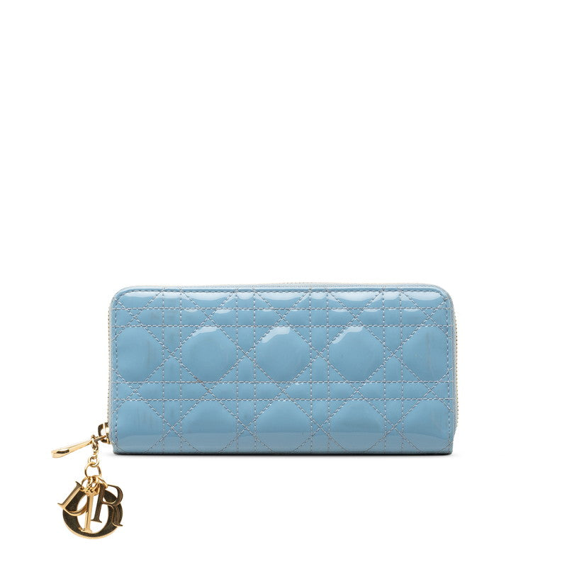 Dior Lady Round Fashner Long Wallet Light Blue Emblem  Dior