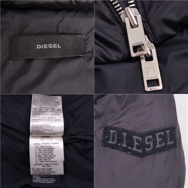 Diesel Coat Downcoat Zip-Up Logo Mens S Black