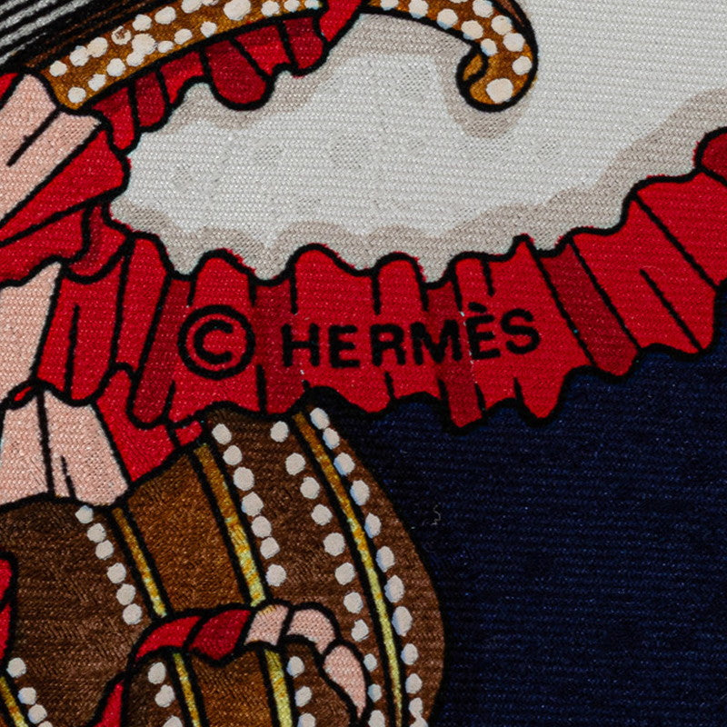 Hermes Carré 90 Les Fetes du Roi Soleil The Feast  the Sun King SCalf Navy White Multicolor Silk  Hermes