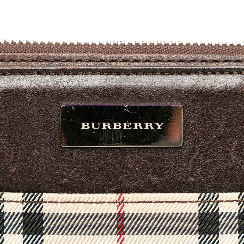 Burberry  Check  Shoulder Bag Beach Brown Canvas Leather  BURBERRY