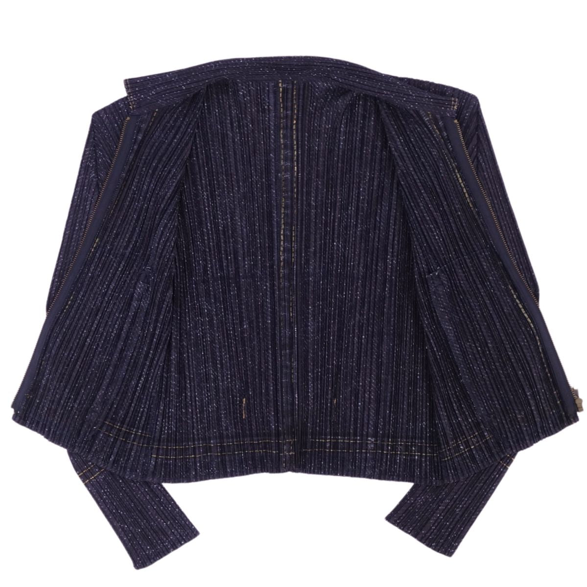 Issey Miyake Pleated Jacket Zip-up Denim Transcript Print  3 (L equivalent) Indigo Blue