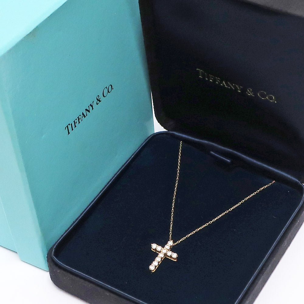 Tiffany K18YG Cross Diamond Necklace Pendant Small 750YG Jewelry