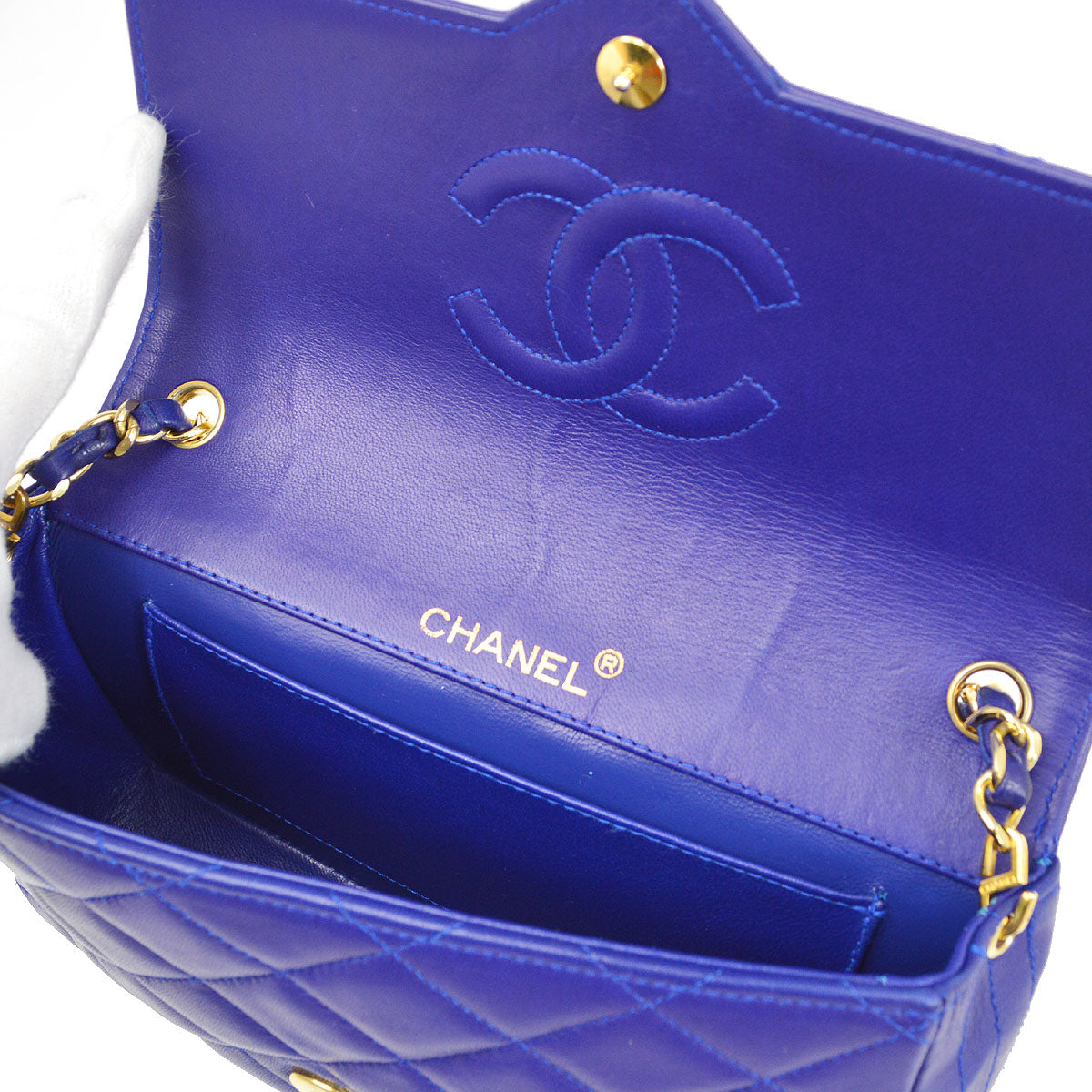 CHANEL 1989-1991 Blue Lambskin Pointed Flap Mini