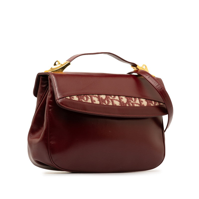Dior Trotter Oblique Handbag 2WAY Wine Red Leather Canvas  Dior