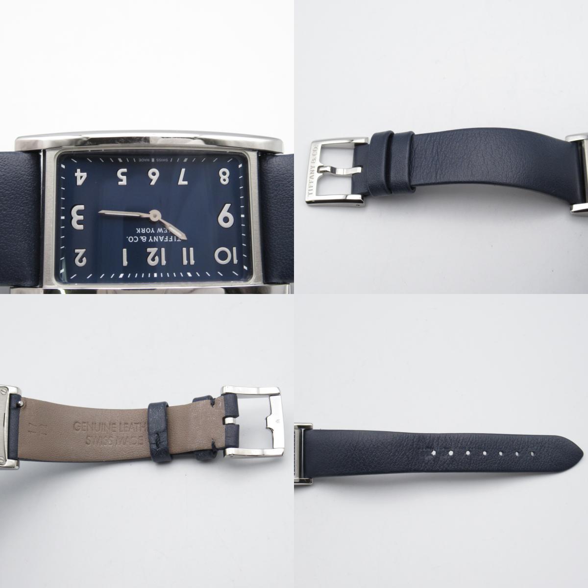 TIFFANY&amp;CO East Waist Watch Watch Stainless Steel Leather Belt  Blue 36668644