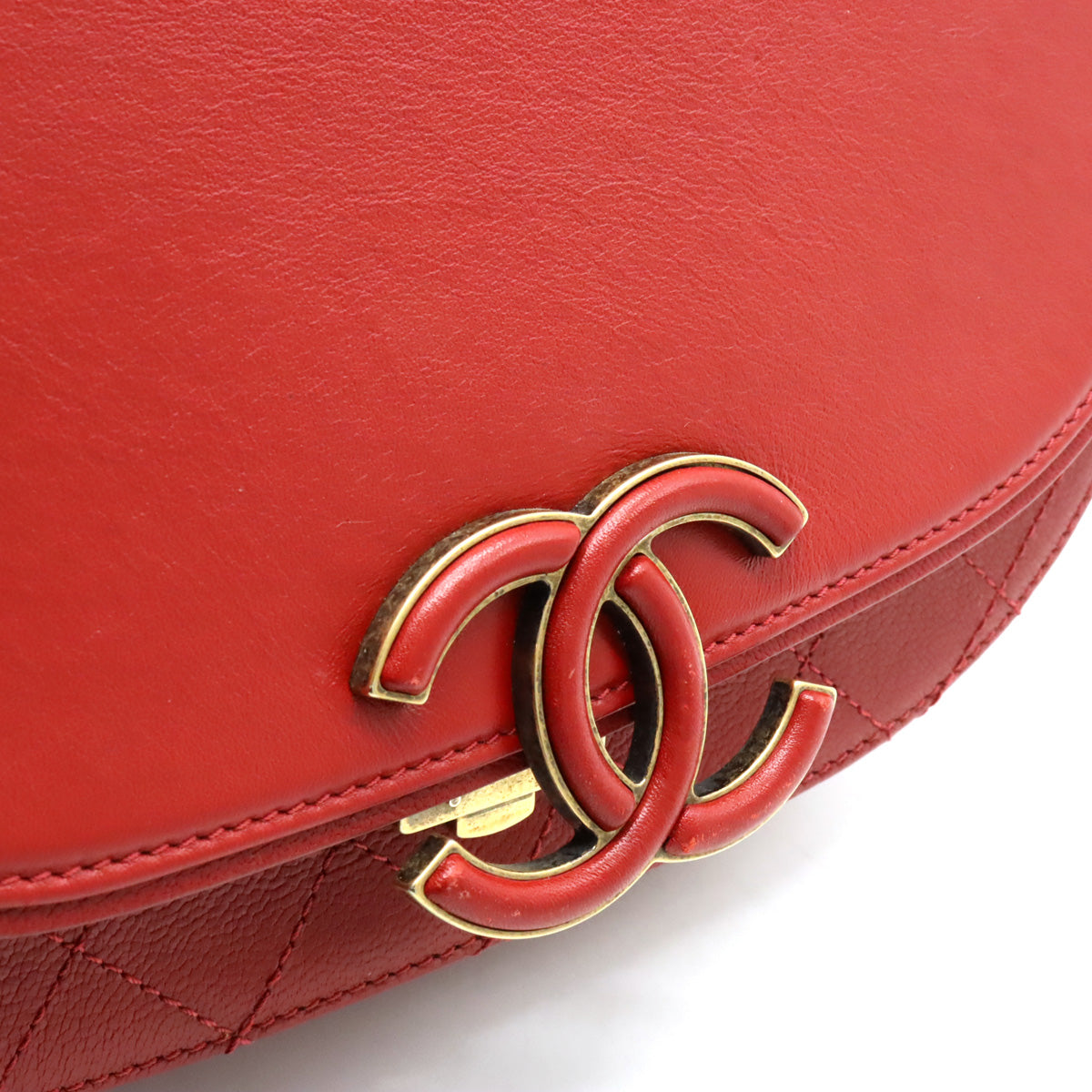 Chanel Coconut Matrasse Chain Shoulder Bag Posket 2WAY Leather Red Gold  A93461