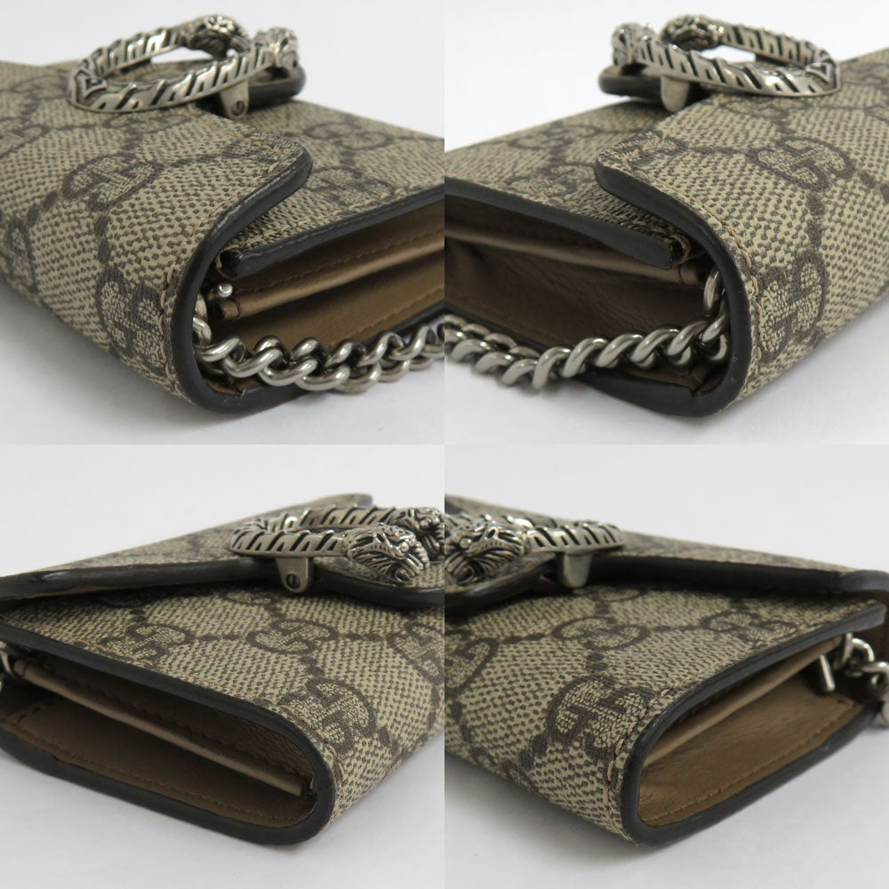 Gucci Dionysus GG Supreme Chain Coinpass 574930 Wallet Beige Brown Silver G  Leather  Mens