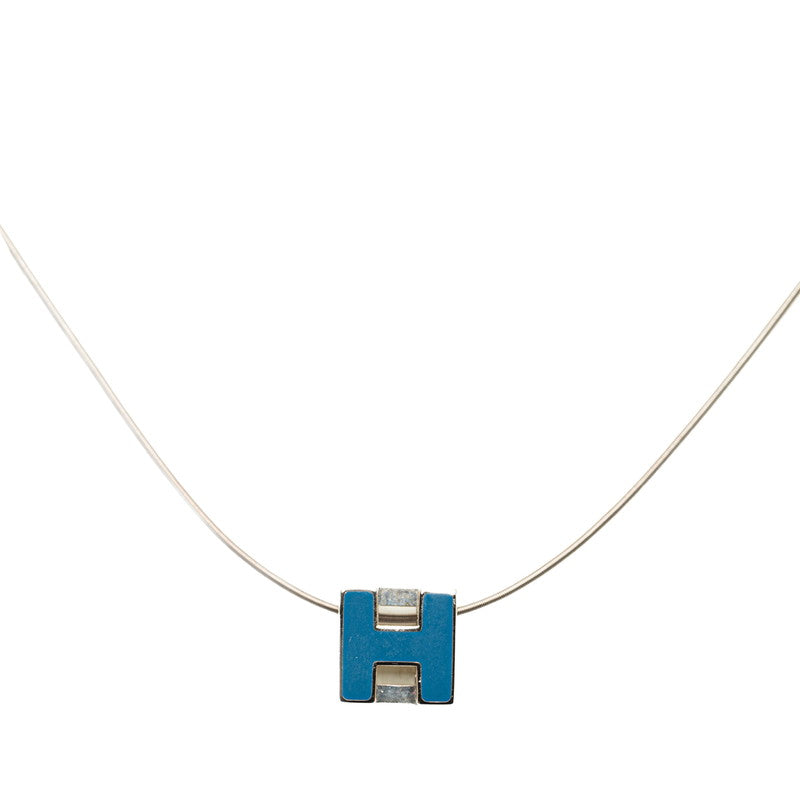 Hermes Carousel H cubic logo necklace shocker silver blue metal ladies hermes