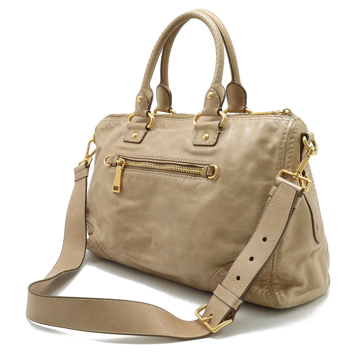 PRADA Prada Handbag Mini Boston Bag 2WAY Shoulder Bag Leather Beige Gold