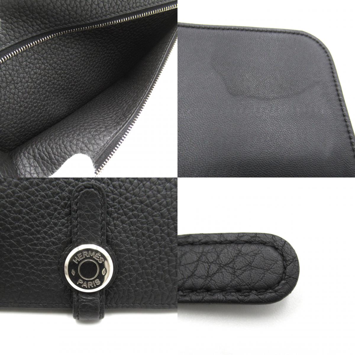 Hermes g Long Double Fold Wallet Wallet Leather ant   Black Dogong Long