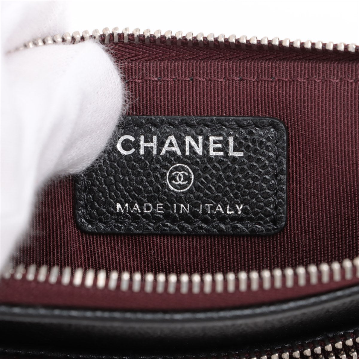 Chanel Matrasse Caviar S Clutch Bag Black Silver G