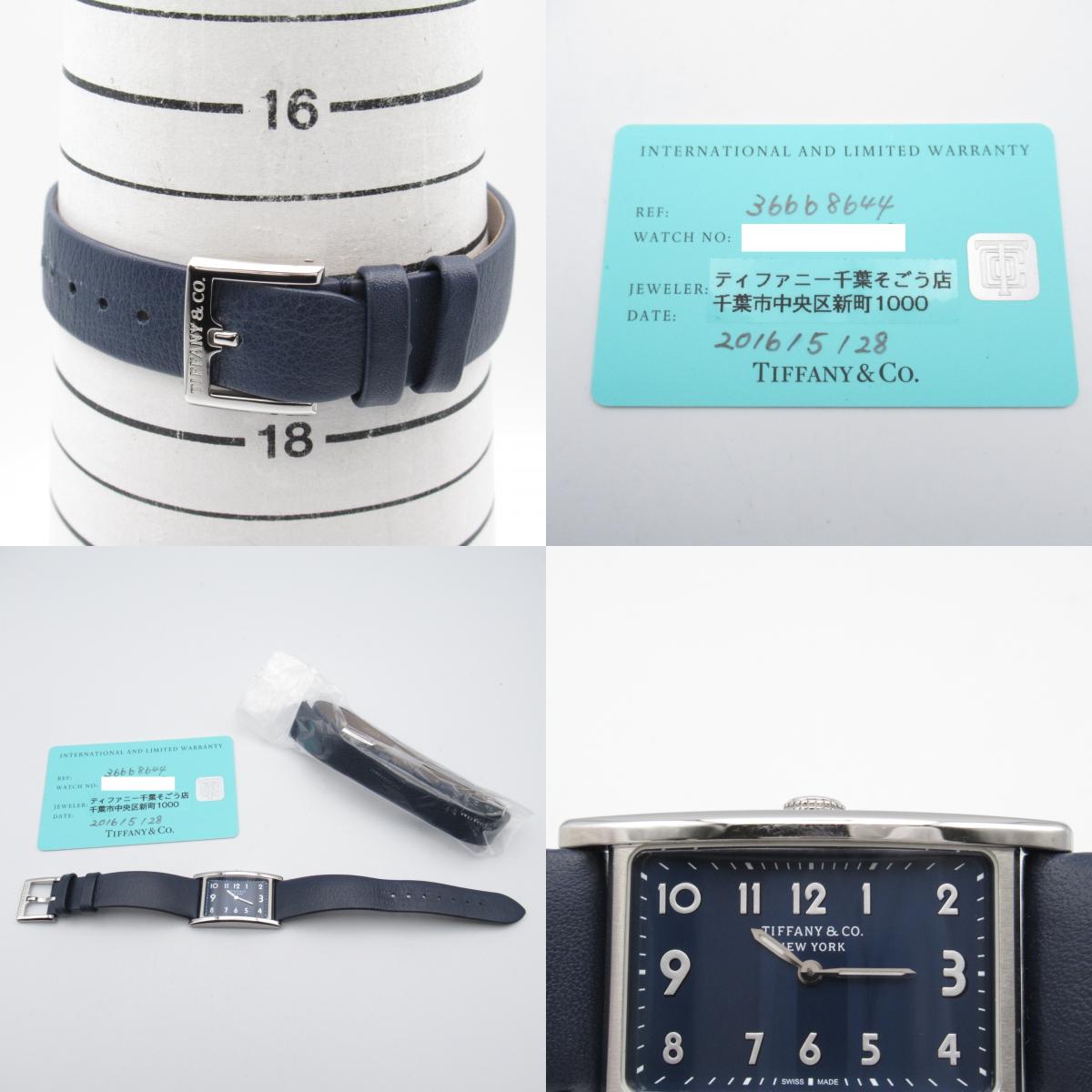 TIFFANY&amp;CO East Waist Watch Watch Stainless Steel Leather Belt  Blue 36668644