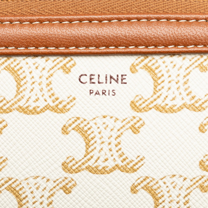 Celine f Chain Shoulder Bag White Tan PVC Leather  Celine