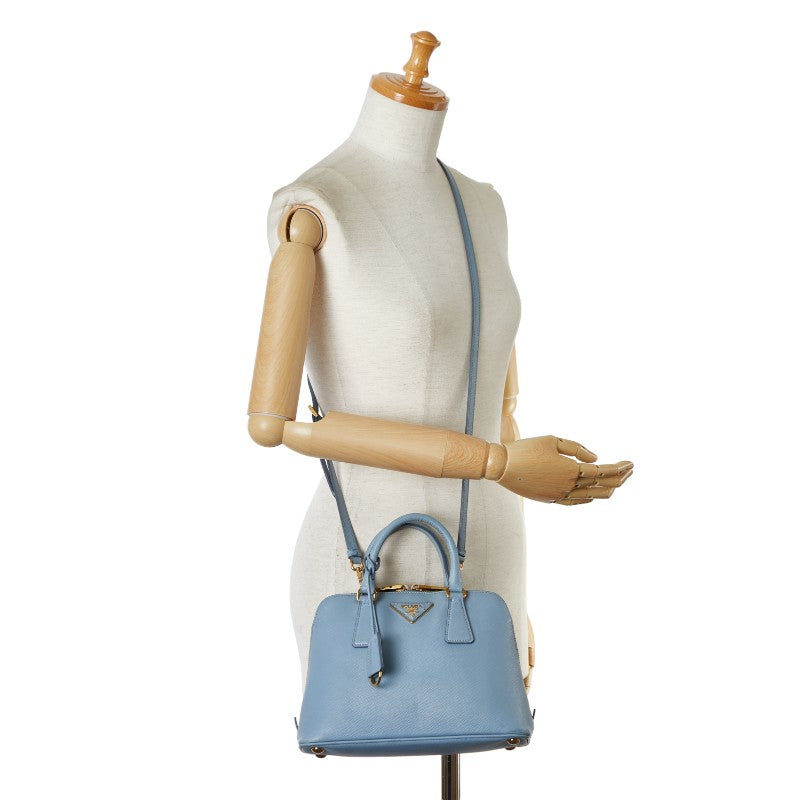 Prada Saffiano Triangle Logo  Handbag Shoulder Bag 2WAY BL0838 Light Blue Leather  Prada
