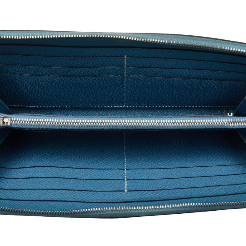 Hermes Asaplong Round Fashner Long Wallet Blue Leather  Hermes Ginest